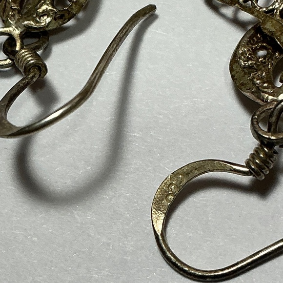 Sterling Silver Filigree Dangle Earrings. 1 3/8 inches long - Picture 6 of 6